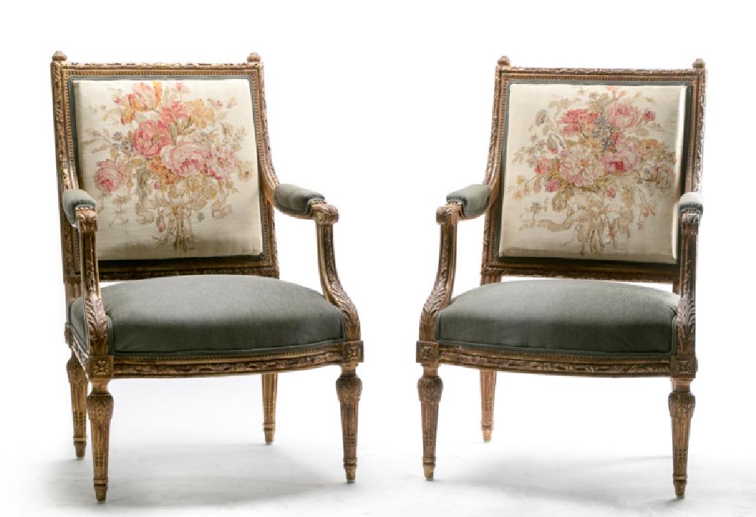 Pair, 19th C. Louis XVI Style Petit Point Chairs (1 of 8)