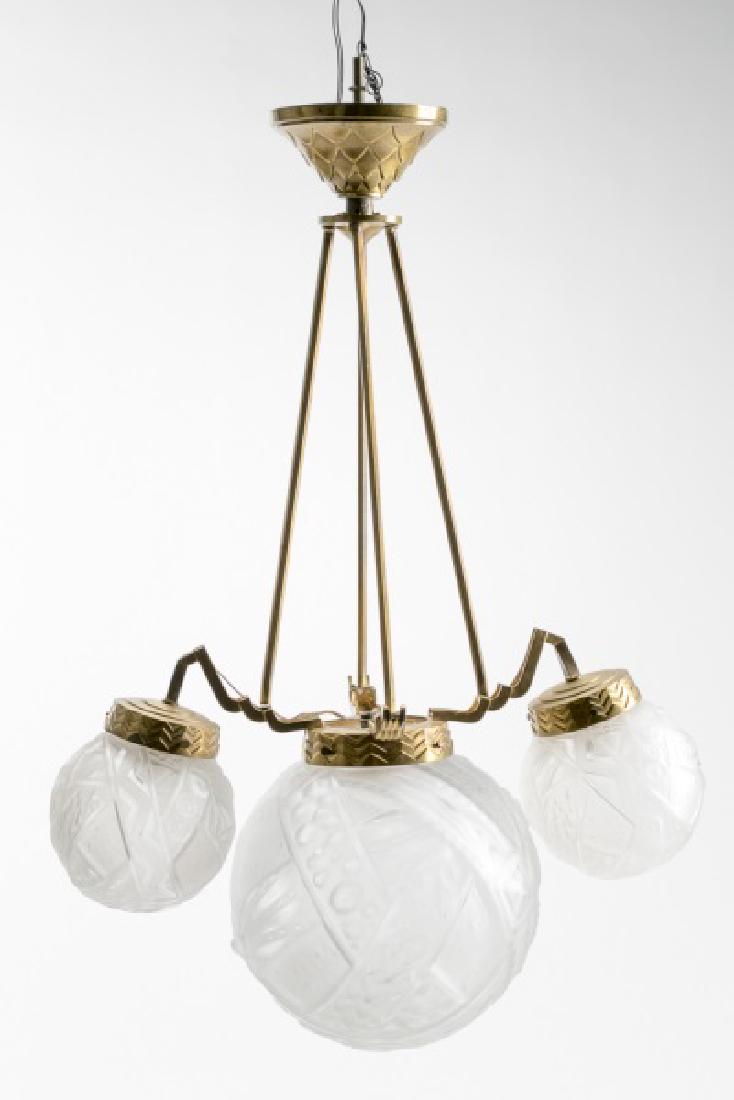 French Art Deco Gilt Brass Fixture w/Glass Globes (1 of 6)