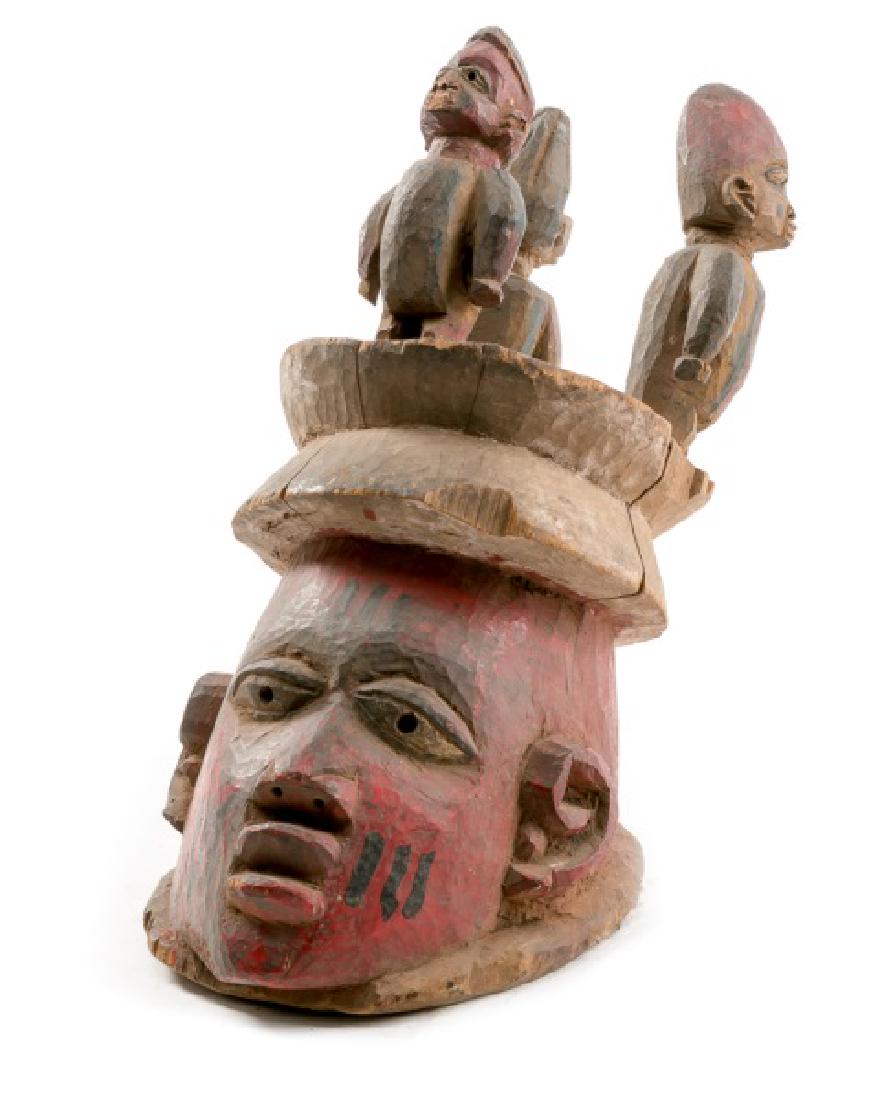 Carved Wood Figural Crown African Mask (1 of 6)