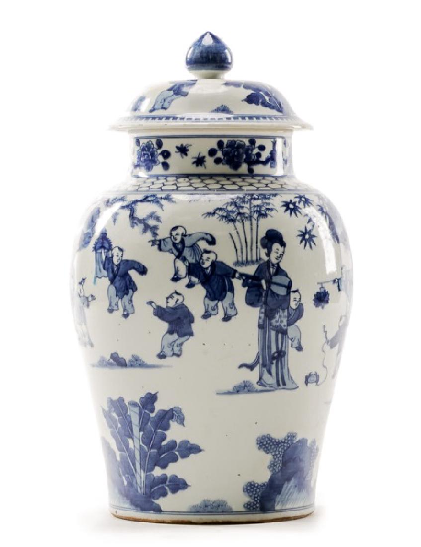 Chinese Blue & White Figural Lidded Temple Jar (1 of 4)