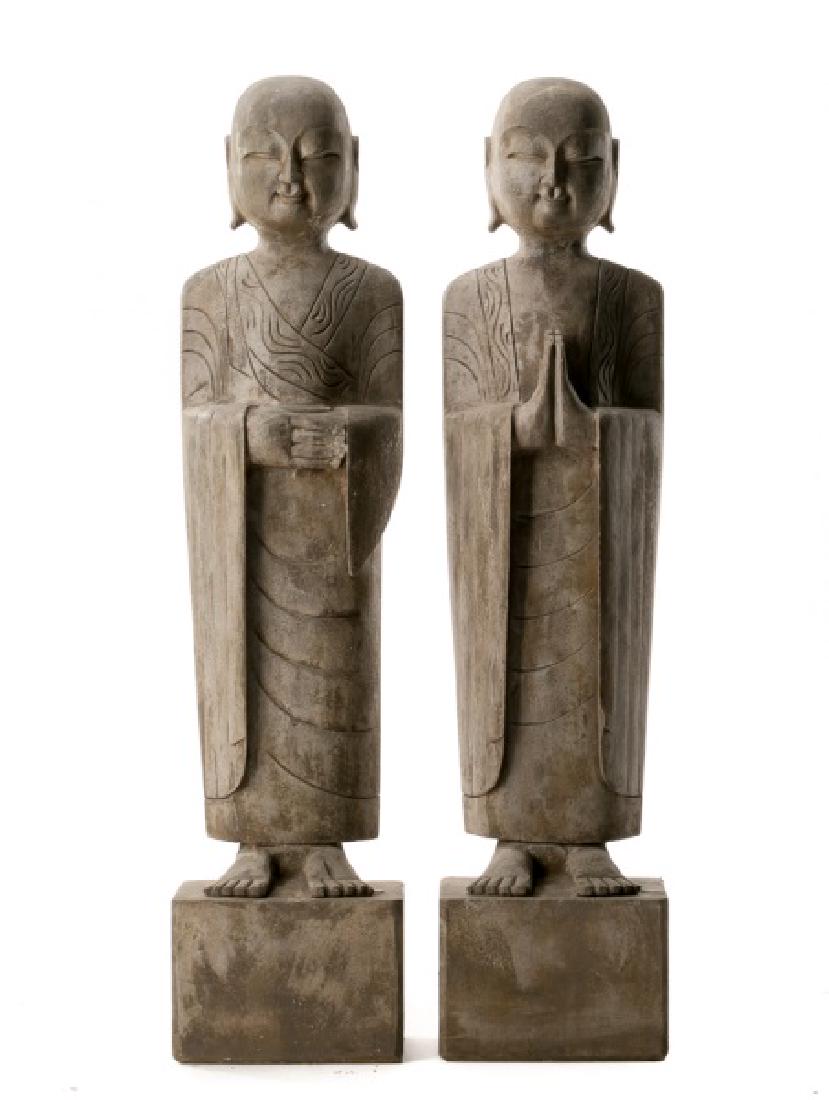 Pair, Chinese Stone Garden Lohan Figures (1 of 5)
