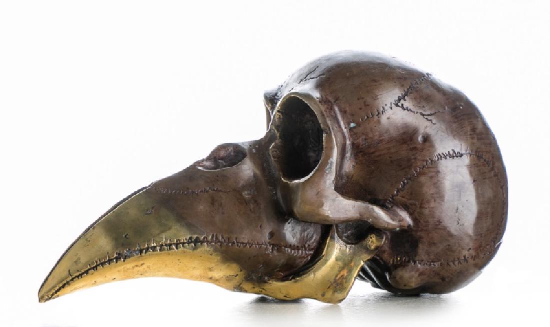 Signed Two Tone Bronze Avian Skull Sculpture (1 of 5)
