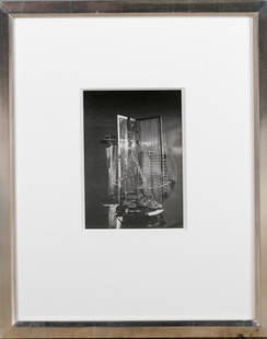 Moholy-Nagy Gelatin Print, "Light Space Modulator": Laszlo Moholy-Nagy (Hungarian, 1895-1946) "Light Space Modulator" - 1930 Gelatin silver print photograph Signed and stamped on back of photograph "Mohly-Nagy" Approx. 21.5" x 17.5." (framed), 9.125" x