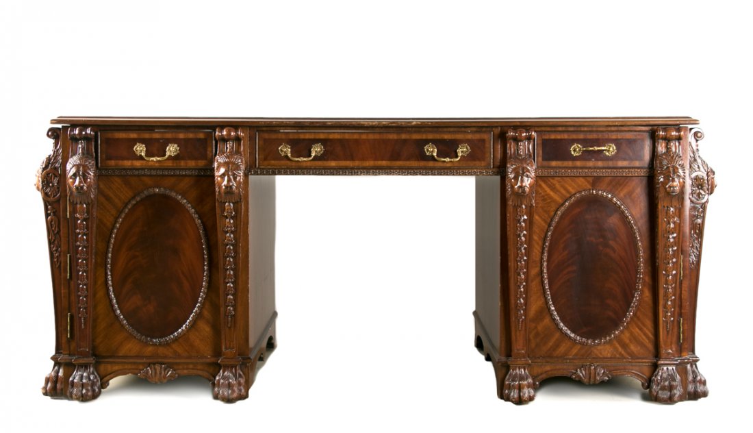 Maitland-Smith Mahogany Partners Desk, Leather Top (1 of 10)