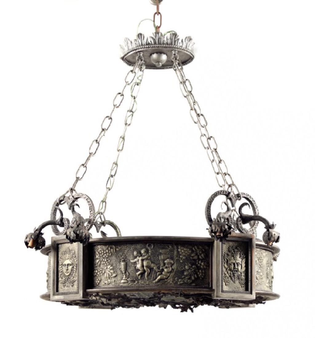 Signed Continental Wrought Iron Chandelier, 19th C (1 of 8)