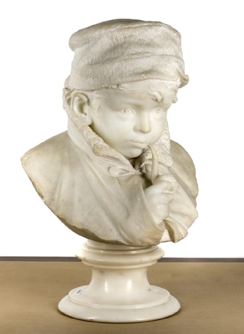 19th C. Italian Marble Bust of Smoking Boy, Signed (1 of 3)