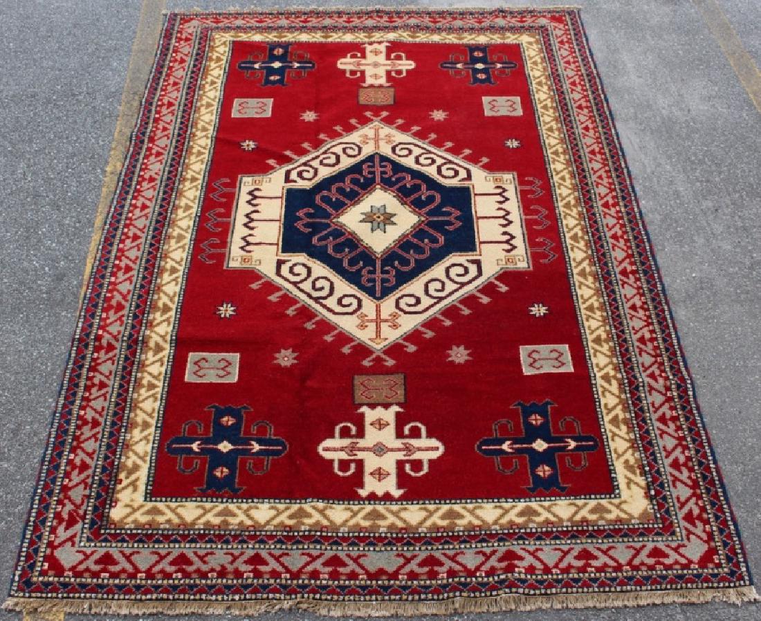Hand Woven Kazak Room Size Rug, 6' 7" x 9' 11": Wool Pakistan