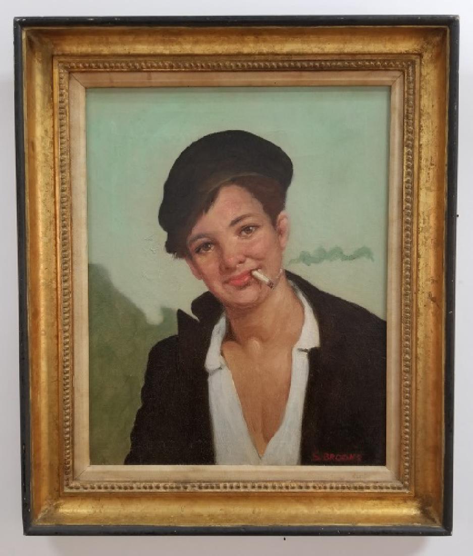 S. Brooks Signed O/C Portrait of A Boy Smoking (1 of 5)
