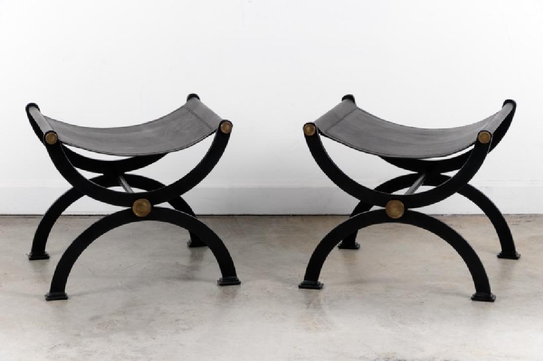 Pair, Regency Style Leather & Iron Curule Stools (1 of 3)