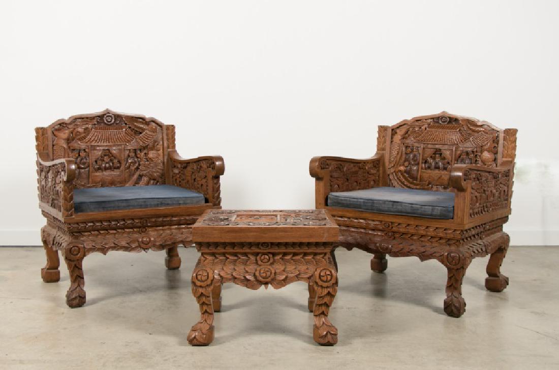 Highly Carved Chinese Hardwood 3PC Parlor Suite (1 of 12)