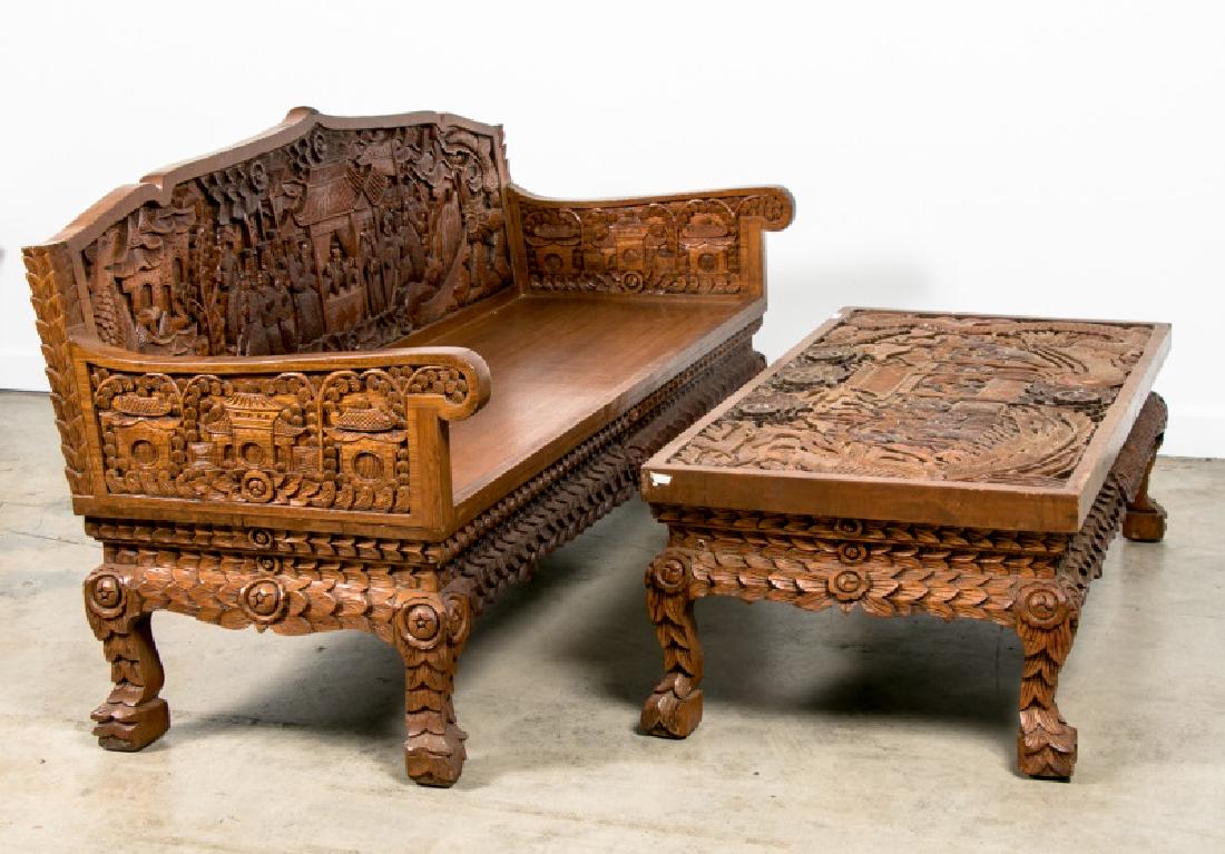 Chinese Hardwood Sofa & Coffee Table Suite (1 of 10)
