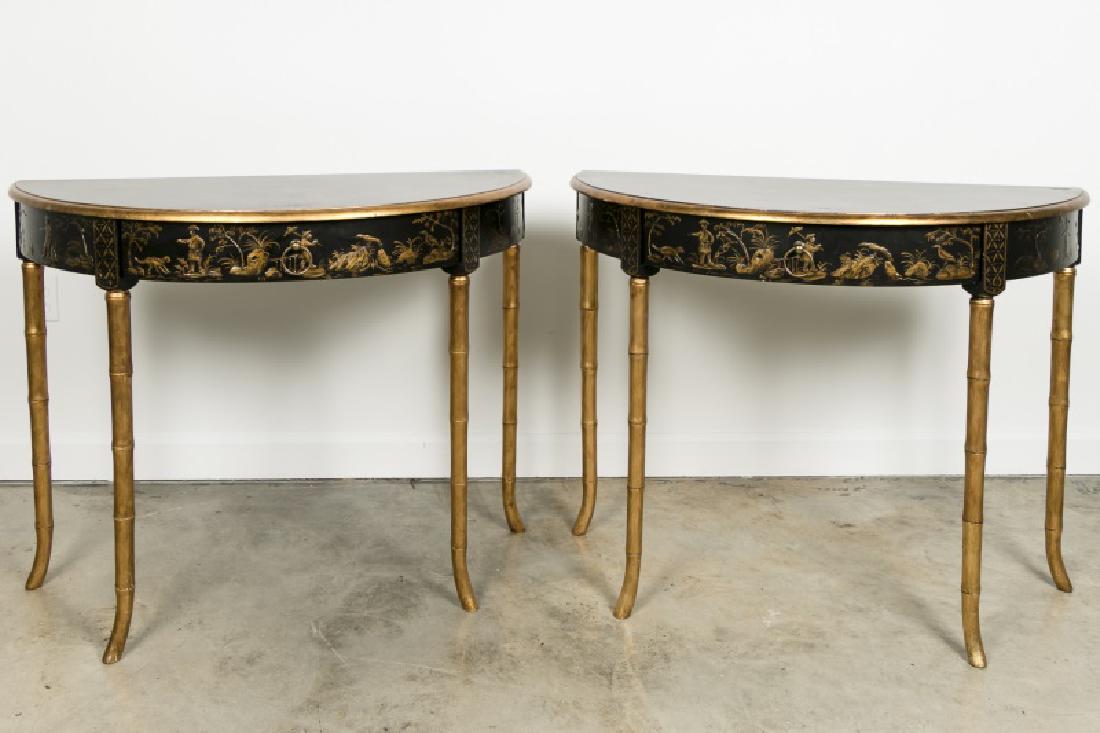 Pair, Hand Painted Chinoiserie Demilune Tables (1 of 10)