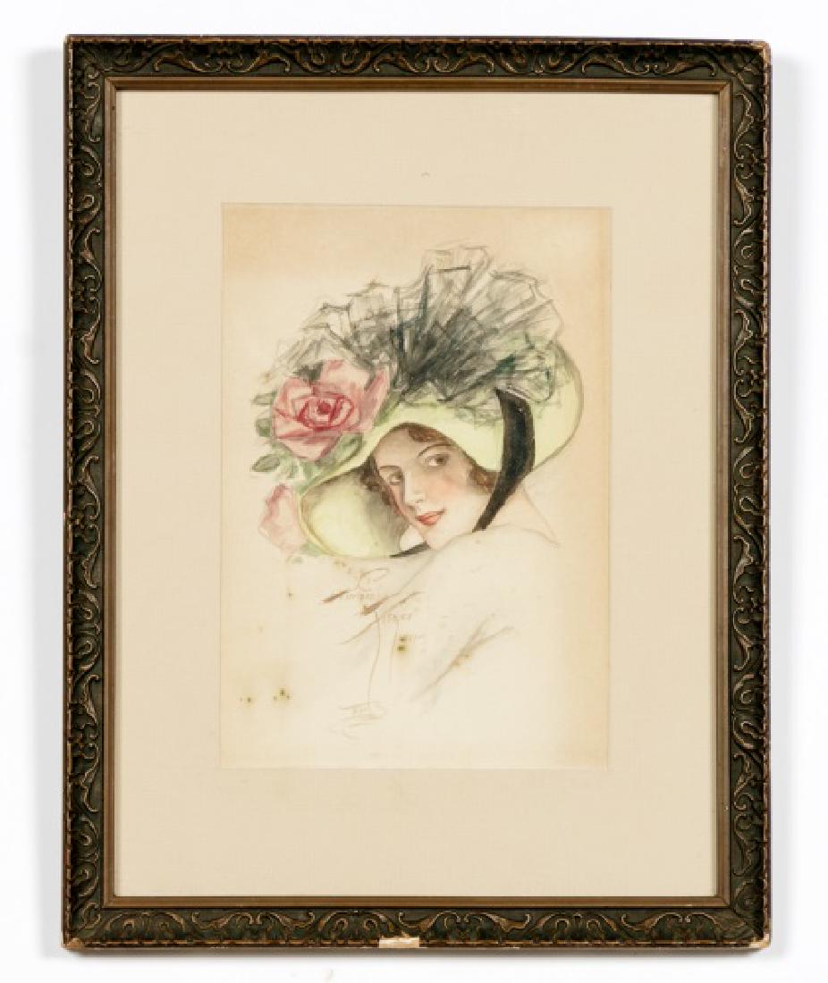 Harrison Fisher Signed WC Portrait of Lady in Hat (1 of 4)