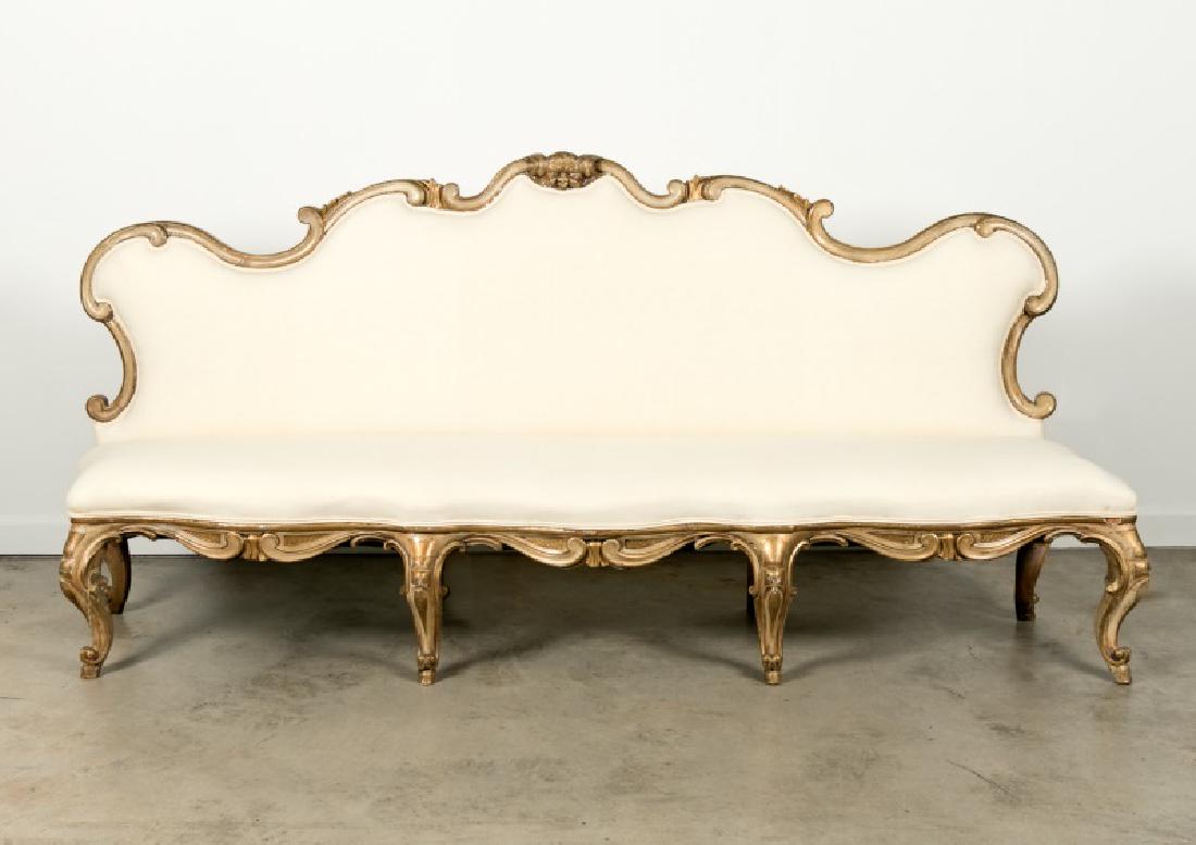 Italian 20th C. White Upholstered Giltwood Sofa (1 of 7)