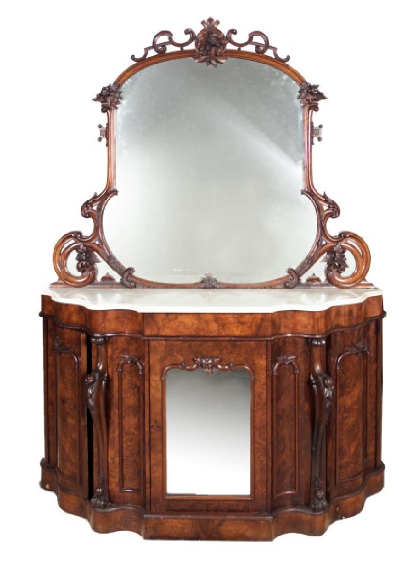 19th Century Burled Mahogany & Marble Sideboard (1 of 6)