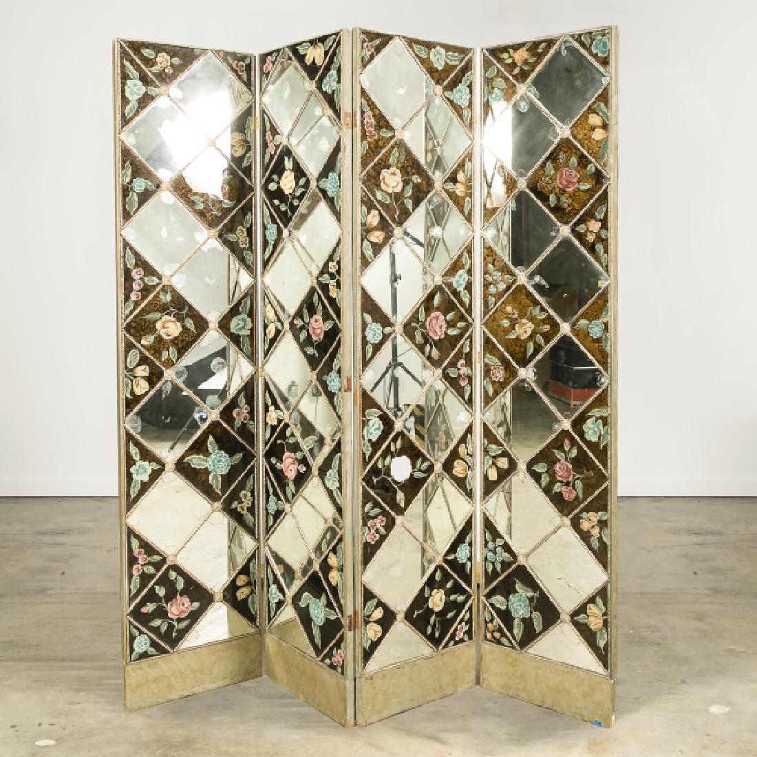 Early 20th C. Rope Motif 4 Panel Mirrored Screen (1 of 7)