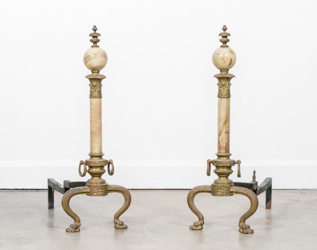 19th C. Pair of Onyx & Gilt Bronze Andirons (1 of 2)