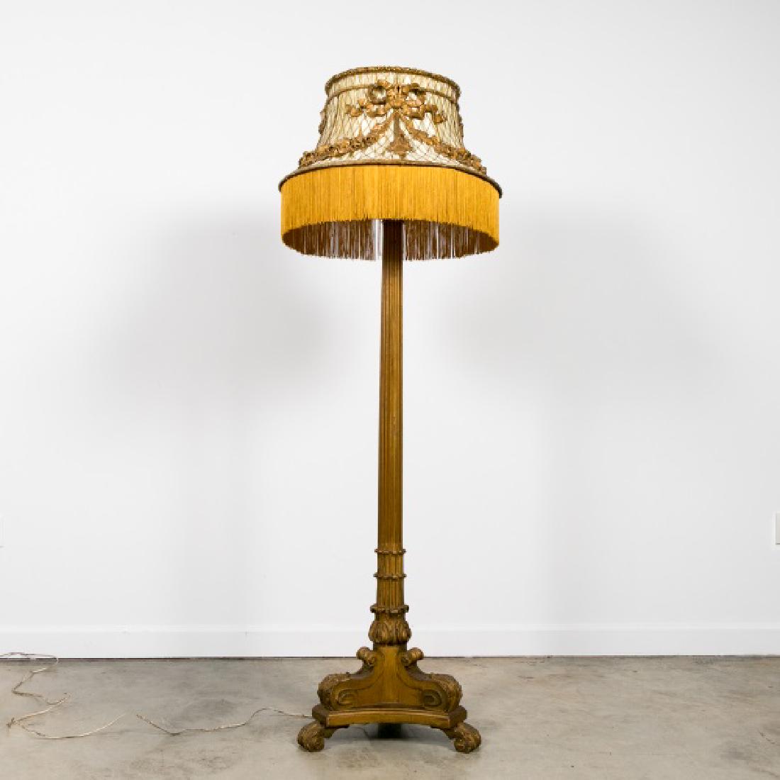 Italian Carved Giltwood Floor Lamp & Shade (1 of 5)