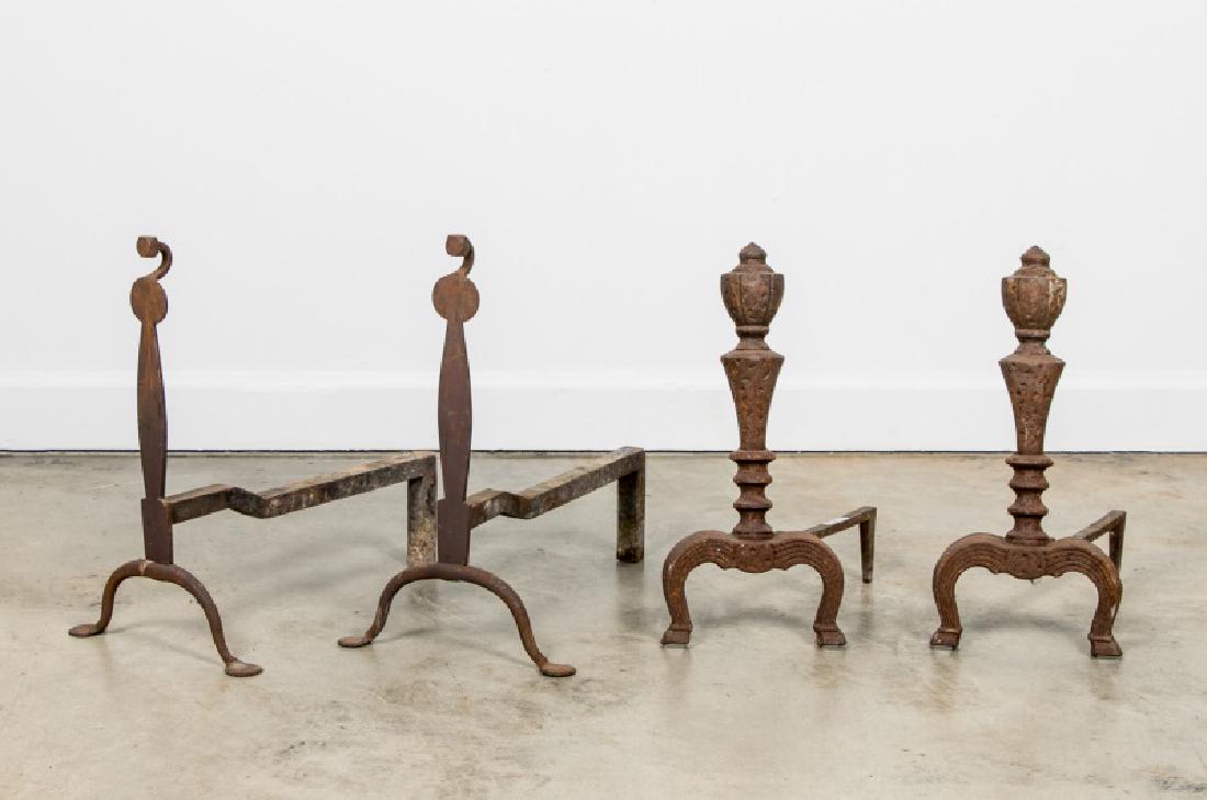 Two Separate Pairs of Wrought Iron Andirons (1 of 3)