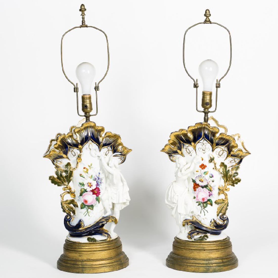 Pair of Old Paris Style Porcelain Lamps w/ Figures (1 of 7)