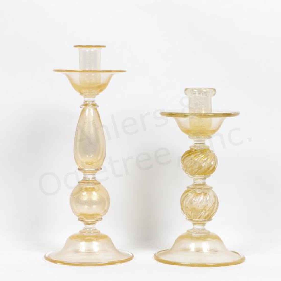2 Archimede Seguso Murano Art Glass Candlesticks (1 of 3)