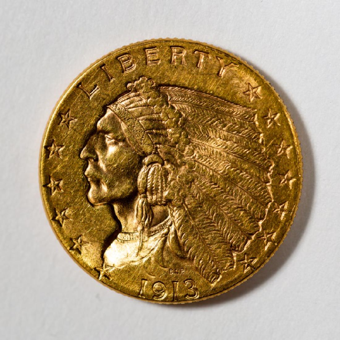 1913 $2.50 Gold Indian Quarter Eagle Coin (1 of 2)
