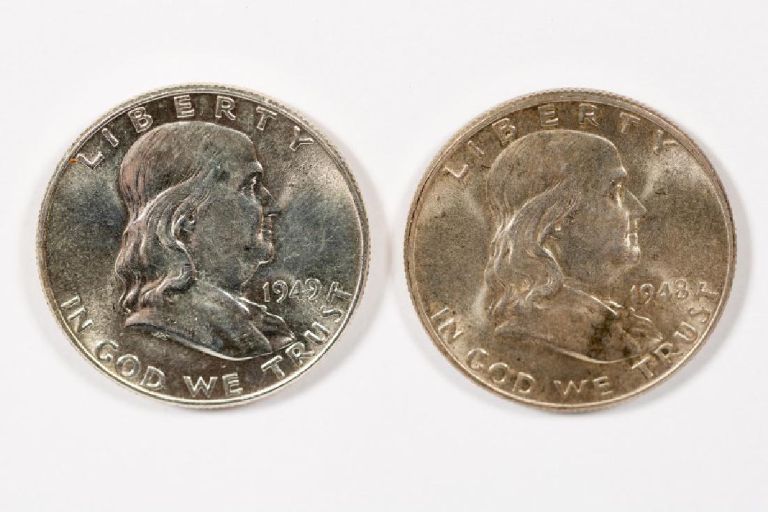 Two US Franklin half dollars, 1949, 1948 (1 of 2)