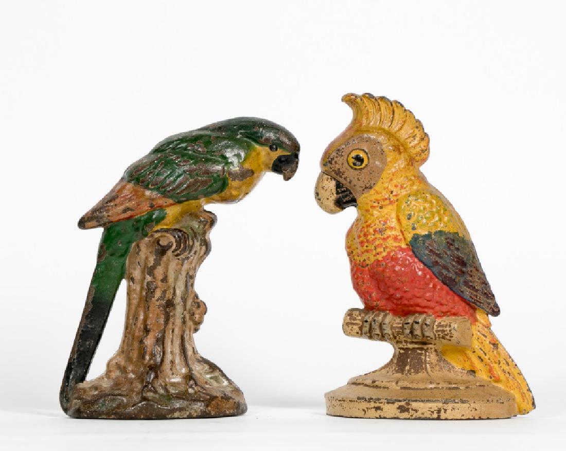 Two Cast Iron Parrot Doorstops, One Hubley (1 of 4)