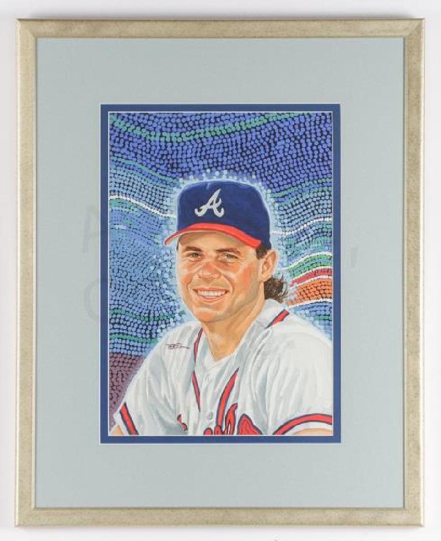 Dick Perez, Portrait of Jeff Blauser, Braves: Dick Perez (New York / Puerto Rico, 1940 - ) Jeff Blauser, Atlanta Braves Acrylic on paper Signed lower left "Perez" Approx. h. 23", w.18.625" (framed), h. 14.625, w. 10" (sight)