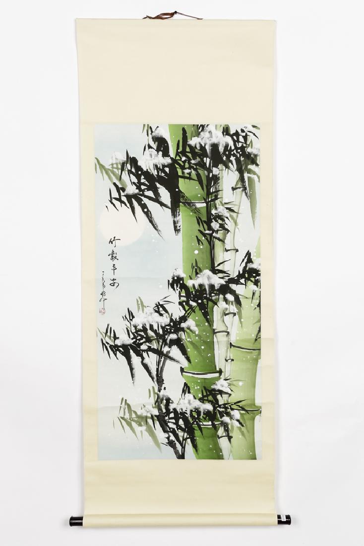 Chinese Hanging Scroll with Bamboo in Snow, 20th C (1 of 4)