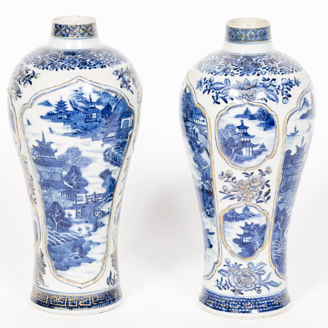 Pair, 19th C. Blue & White Chinese Meiping Vases (1 of 6)