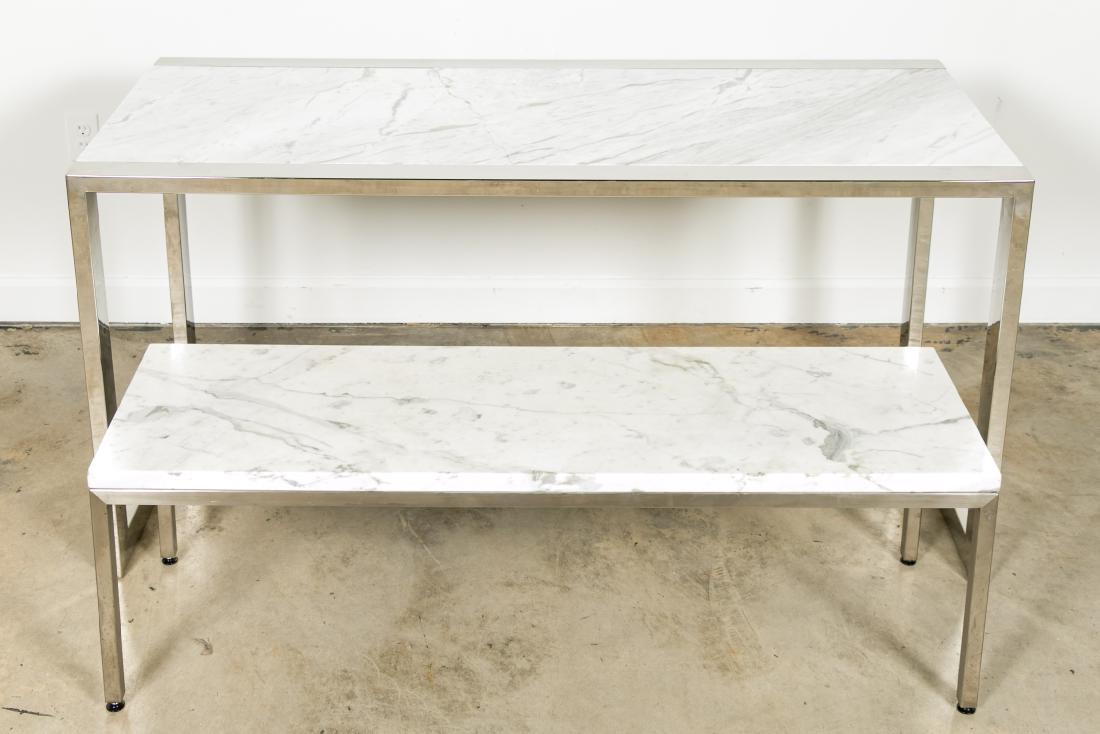 Two Chrome & White Marble Modern Tables (1 of 6)