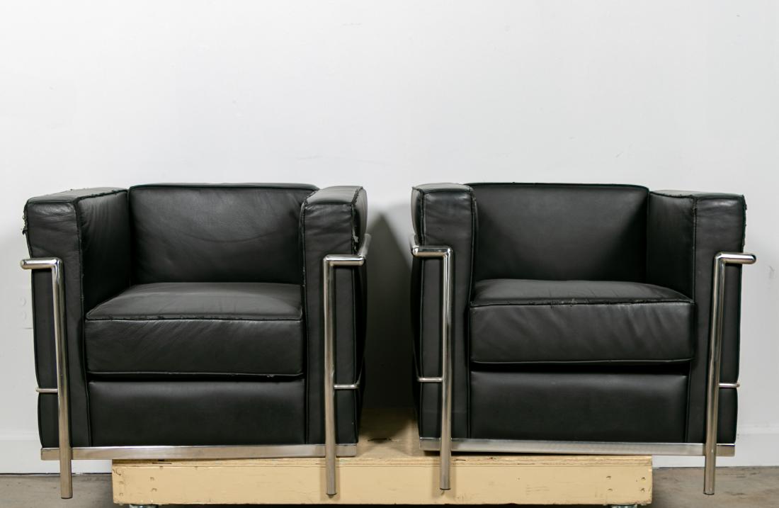 2 Black Corbusier Style Vinyl & Chrome Chairs (1 of 5)