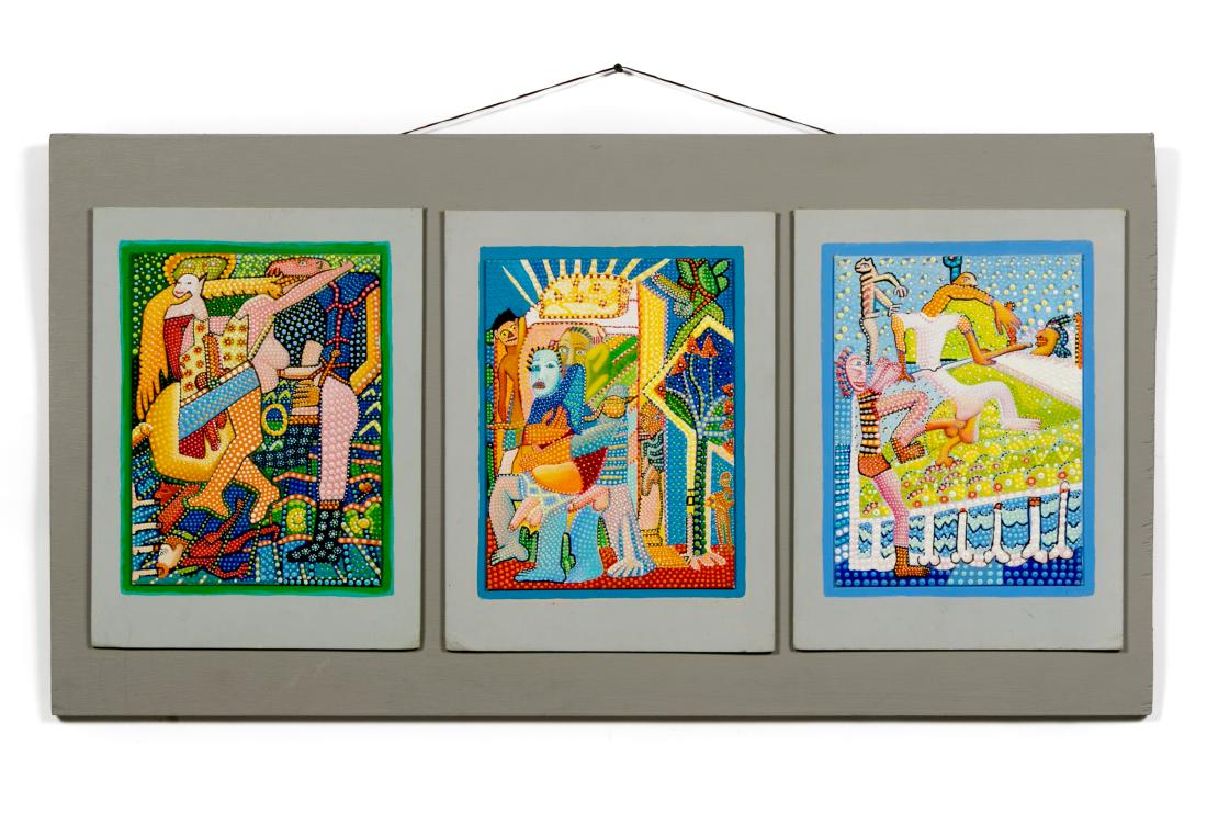 Larry Connatser Signed Work, Triptych on Gray (1 of 9)