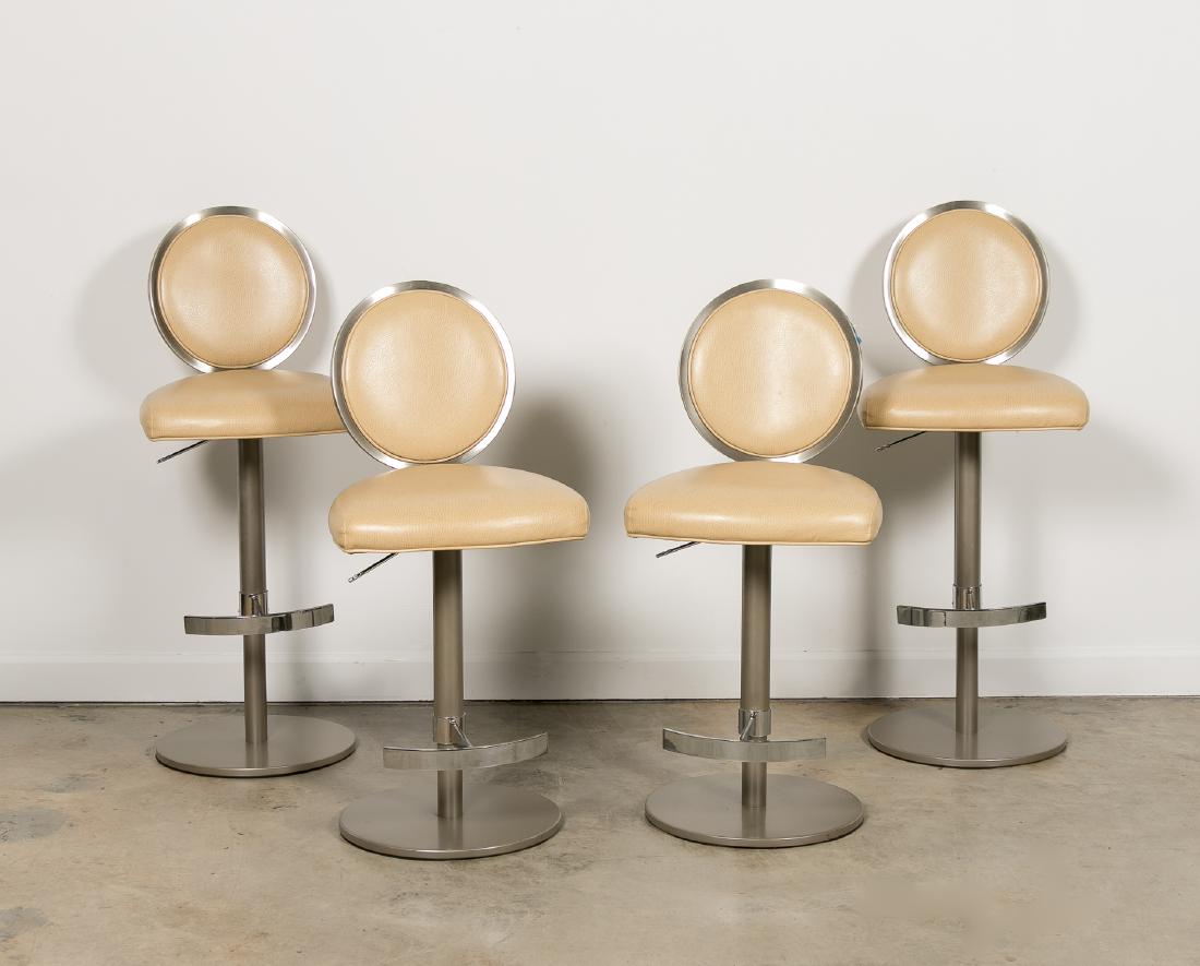 Set, 4 Modern Beige Leather Upholstered Bar Stools (1 of 10)