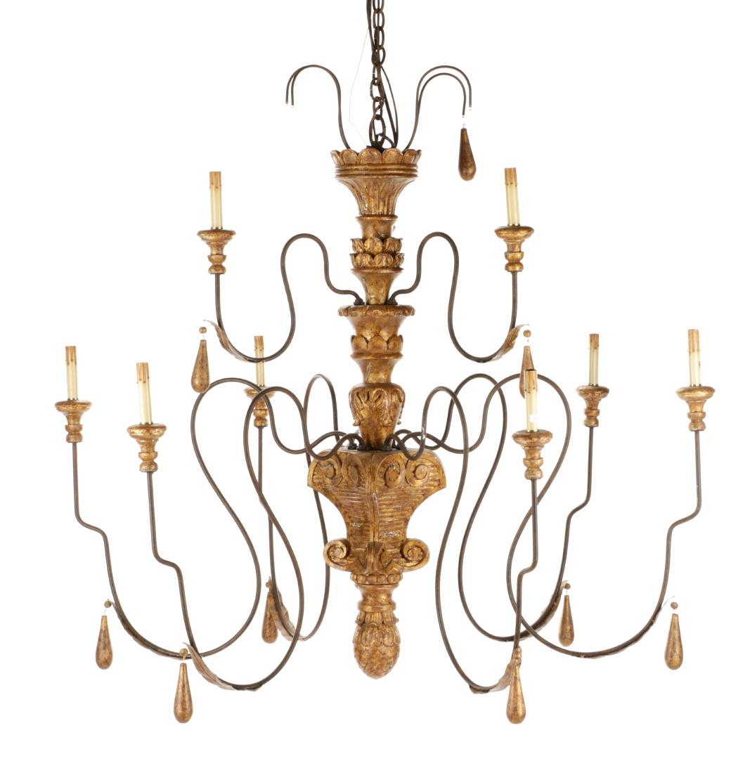 Italian Giltwood & Wrought Iron Chandelier (1 of 7)