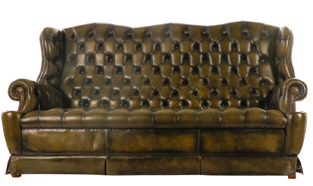 Triple Back Winged Tufted Leather Sofa (1 of 3)