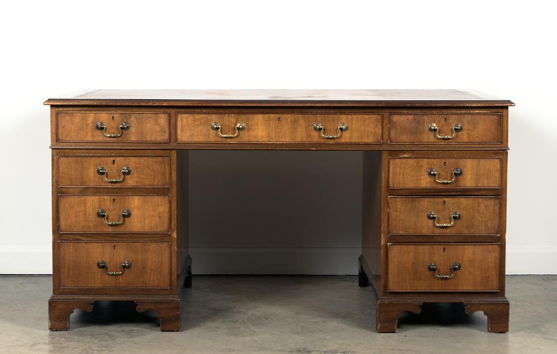 Early 20th C. Red Leather Top Partner's Desk (1 of 10)