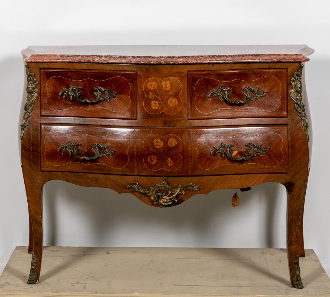 French Louis XV Style Marble Top Bombe Commode (1 of 7)