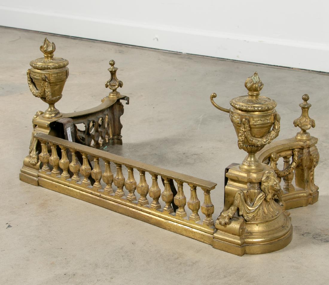 Three Piece Louis XVI Style Fire Fender & Andirons (1 of 2)