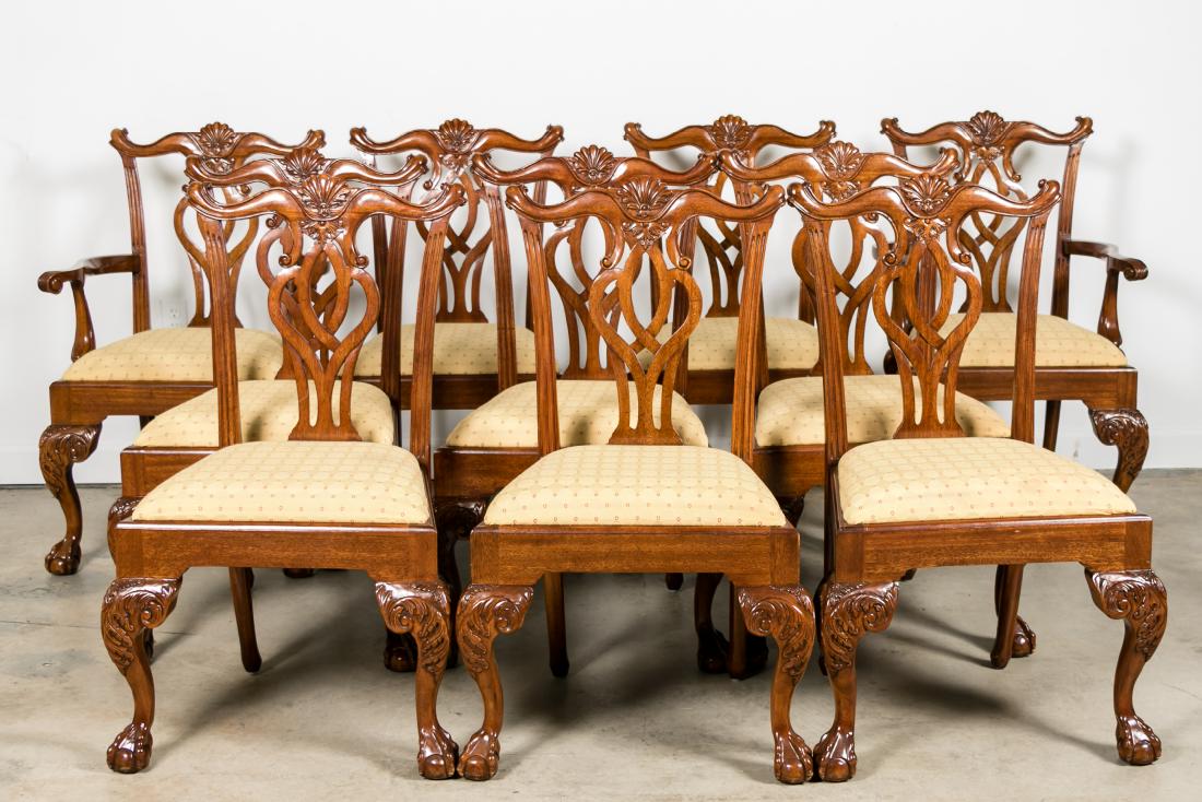 Set of Ten Chippendale Style Mahogany Dining Chairs (1 of 8)