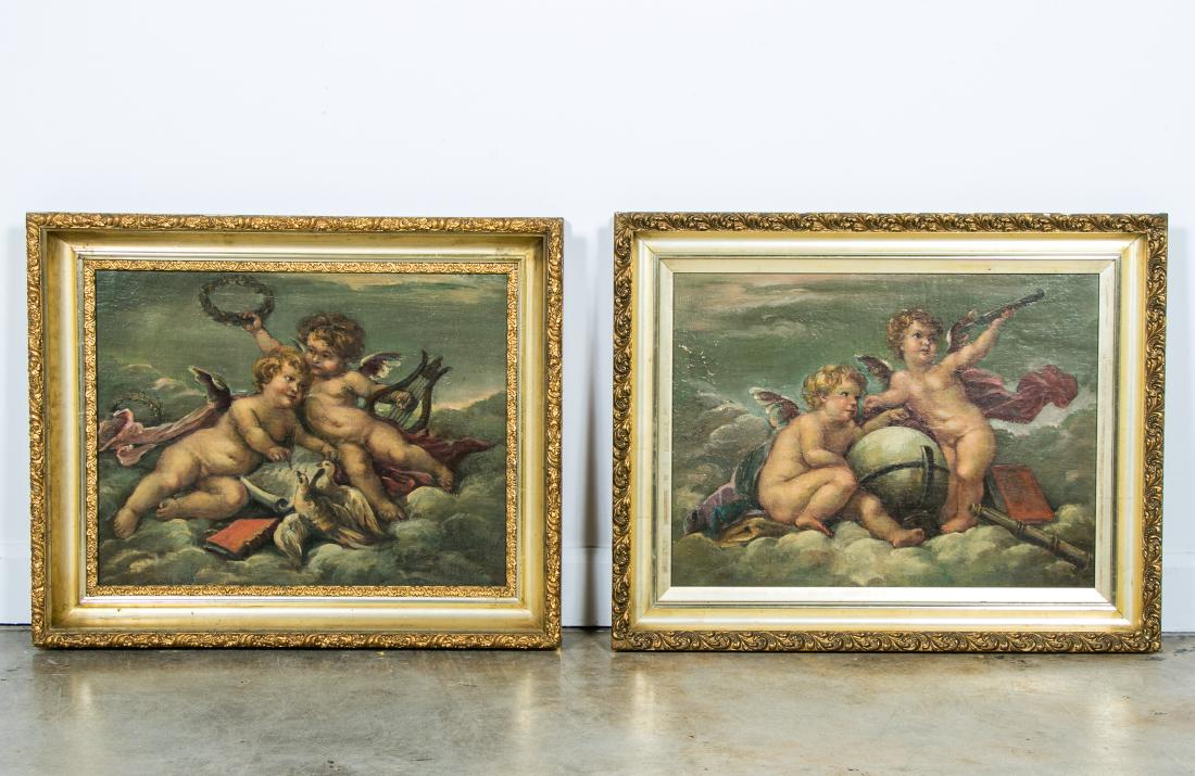 Pair, Continental School Oils, Cherubs Amid Clouds (1 of 5)