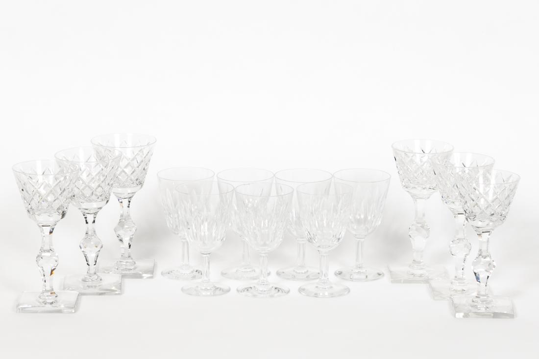13 Piece Crystal Stemware Set, Baccarat & Hawkes: Baccarat (French, founded 1764) and Hawkes (Corning, 1880) A collection of thirteen pieces of crystal stemware including six "Delft Diamond" claret and seven "Lorraine" port wine glasses Baccarat mark