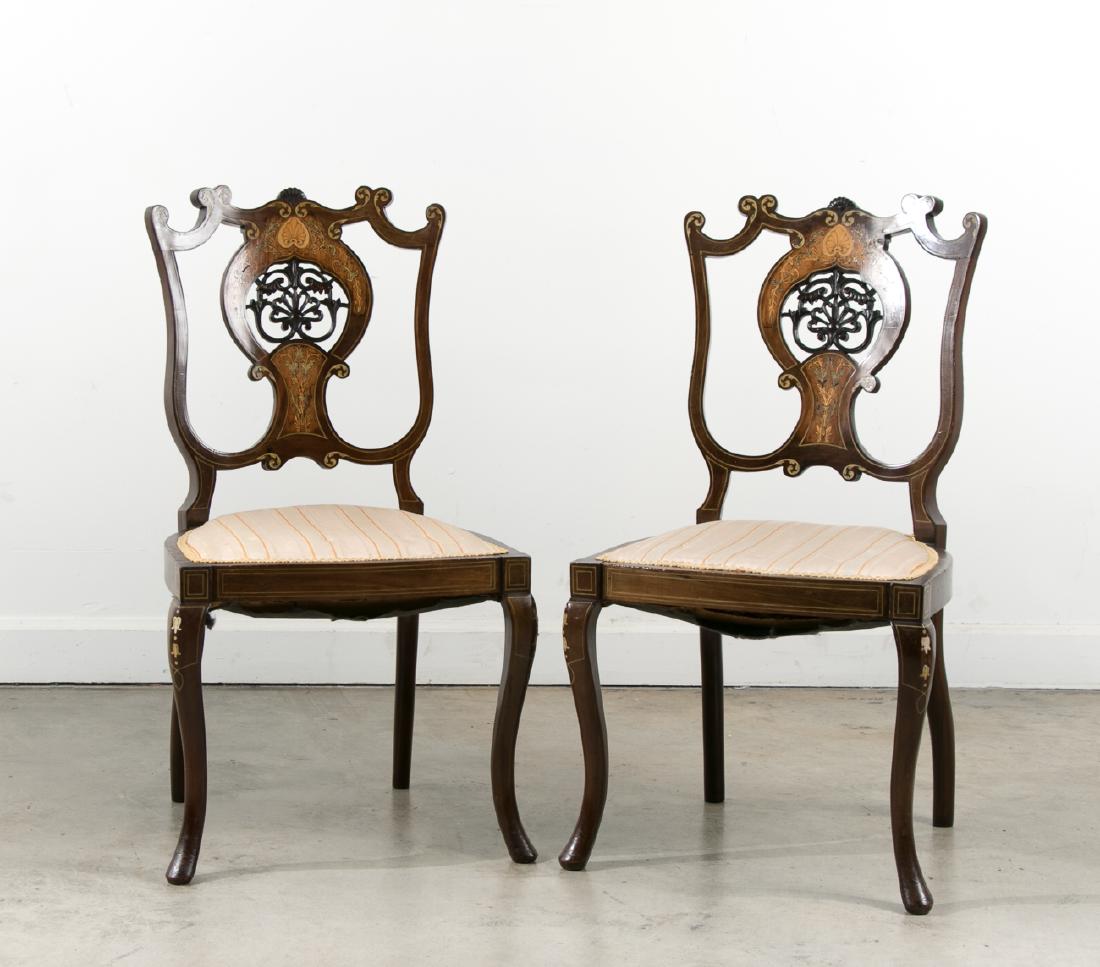 Pair, Edwardian Style Side Inlaid Mahogany Chairs (1 of 6)