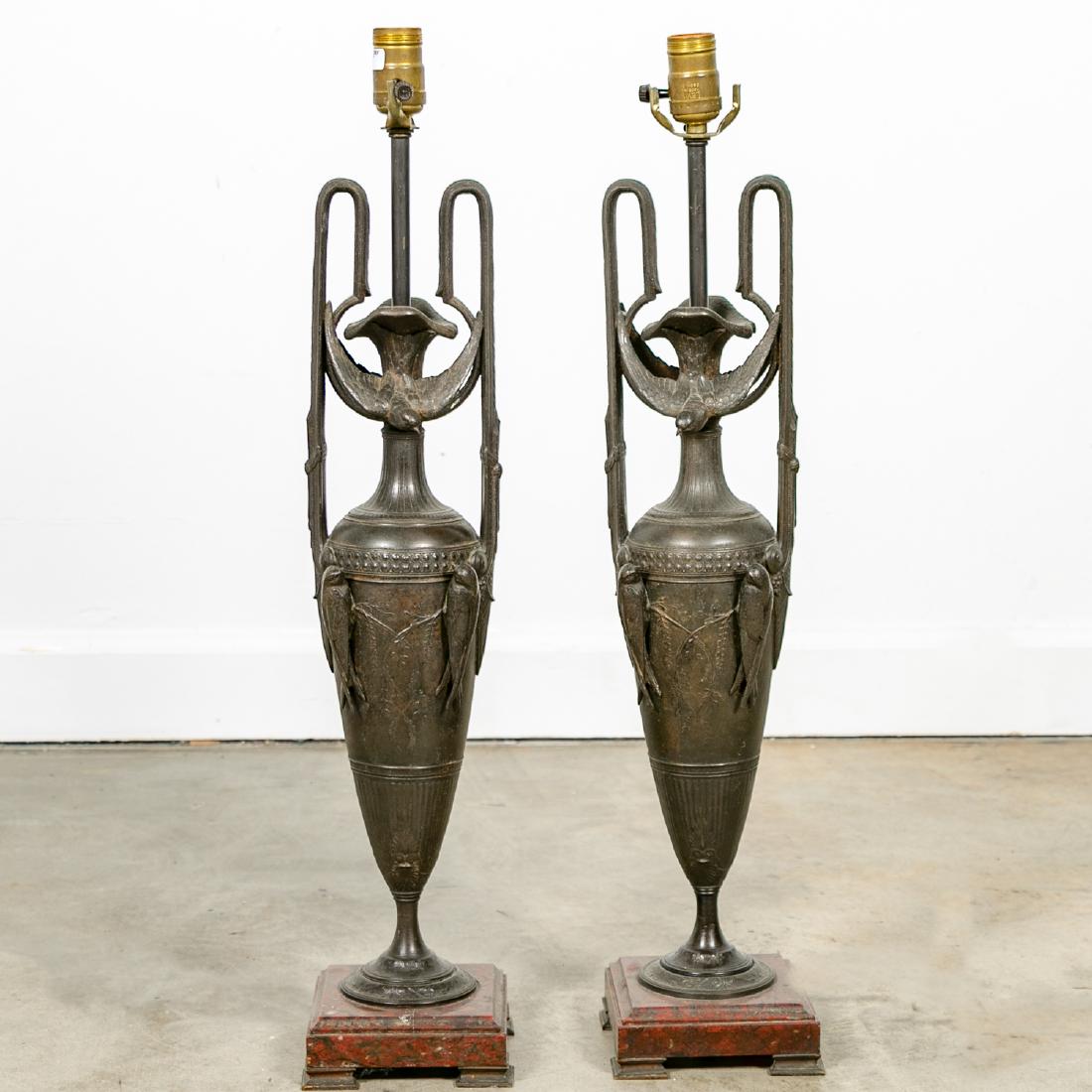 Pair, Copper Bird Urn Form Table Lamps on Marble (1 of 3)