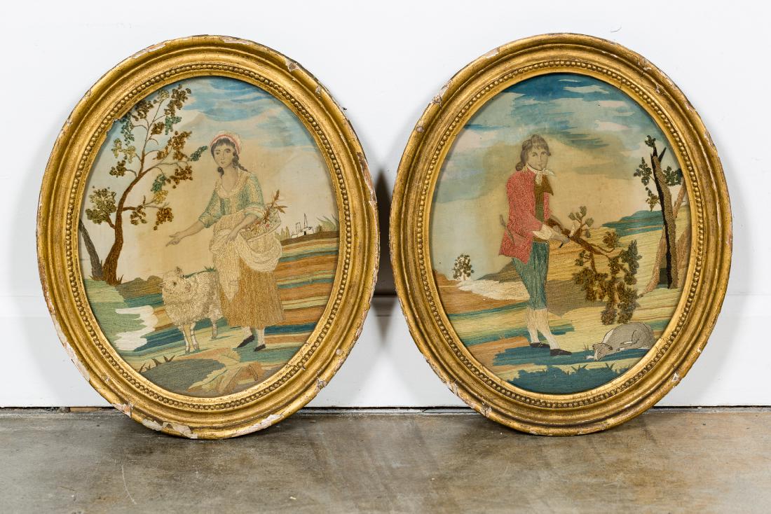 Pair, 19th C. English Figural Embroidery Panels (1 of 7)