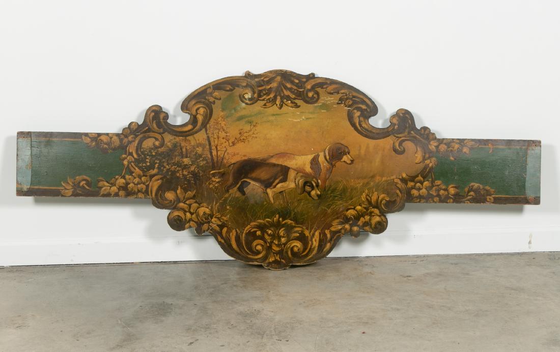 Hand Painted Shaped Wood Panel, Hunting Dog Scene, 87" (1 of 3)