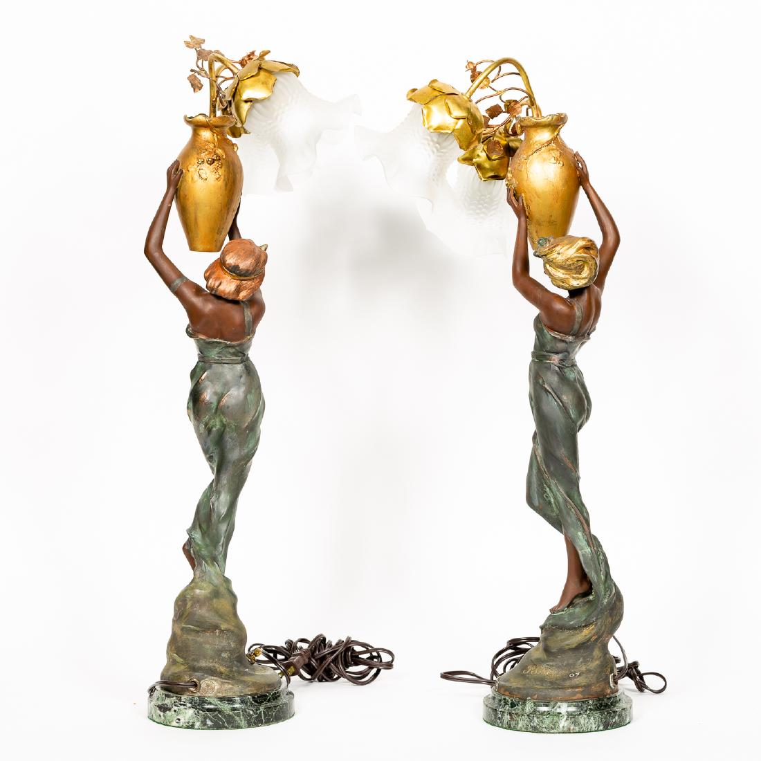 2 Art Nouveau Spelter Figural 2 Light Table Lamps (1 of 9)