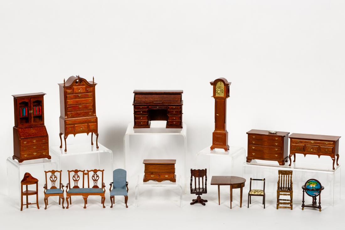 Sixteen Pieces of Wooden Doll Furniture, American (1 of 9)