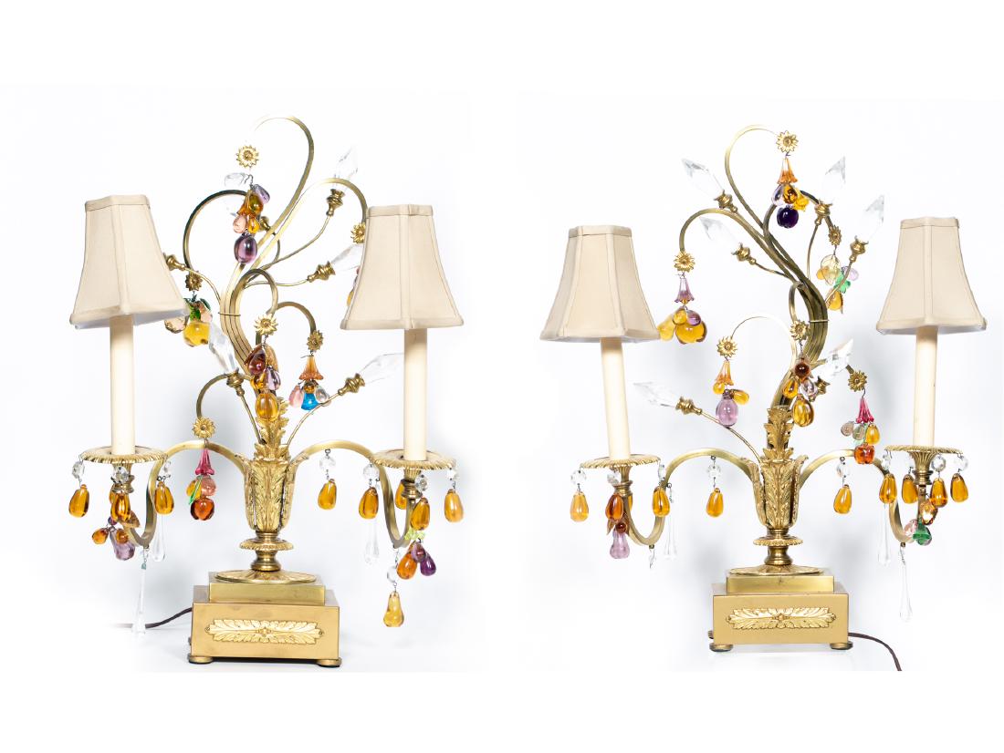 Pair of Gilt Bronze & Brass Jeweled Table Sconces (1 of 3)